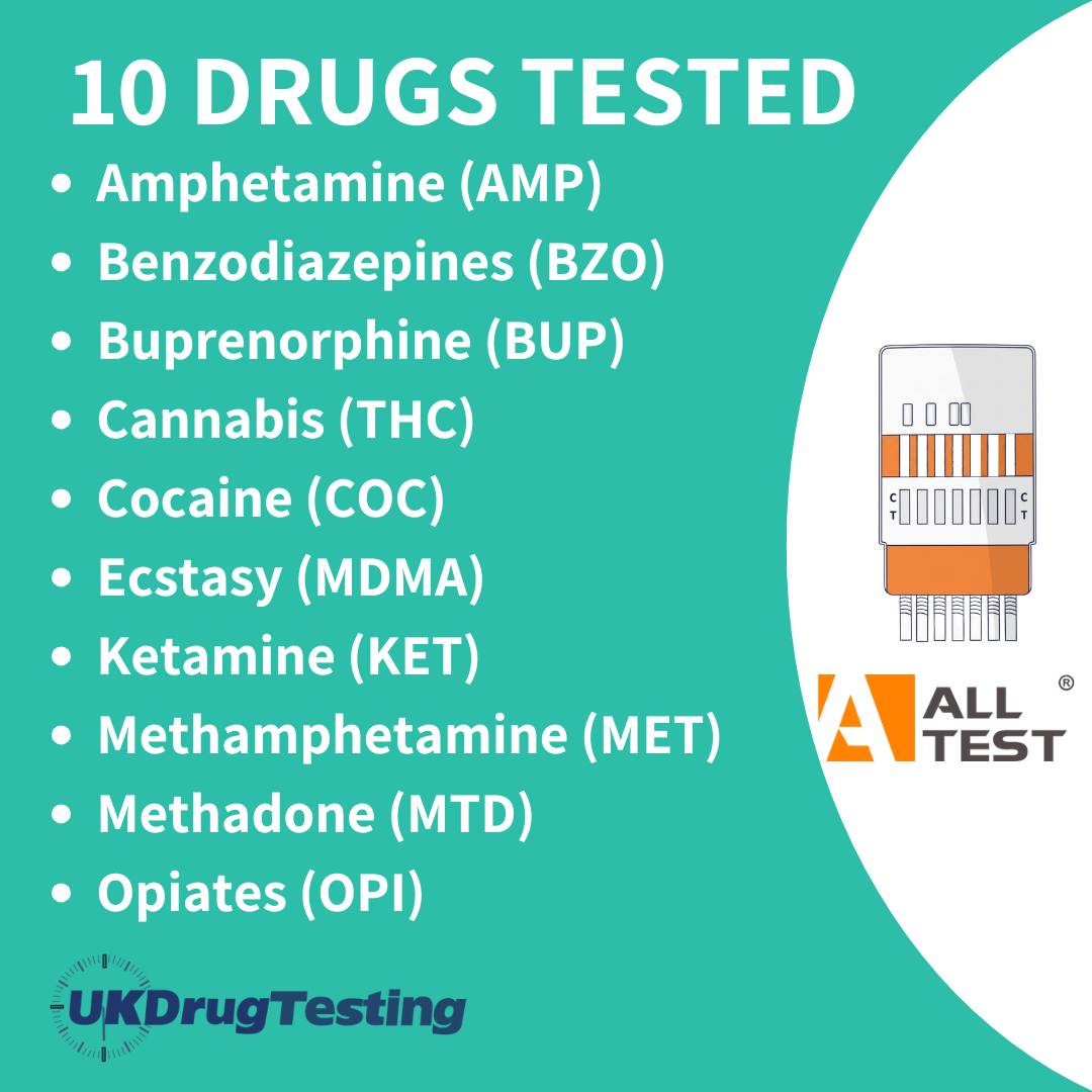 ALLTEST 10 Panel Workplace Urine Drug Test Kit Drug List