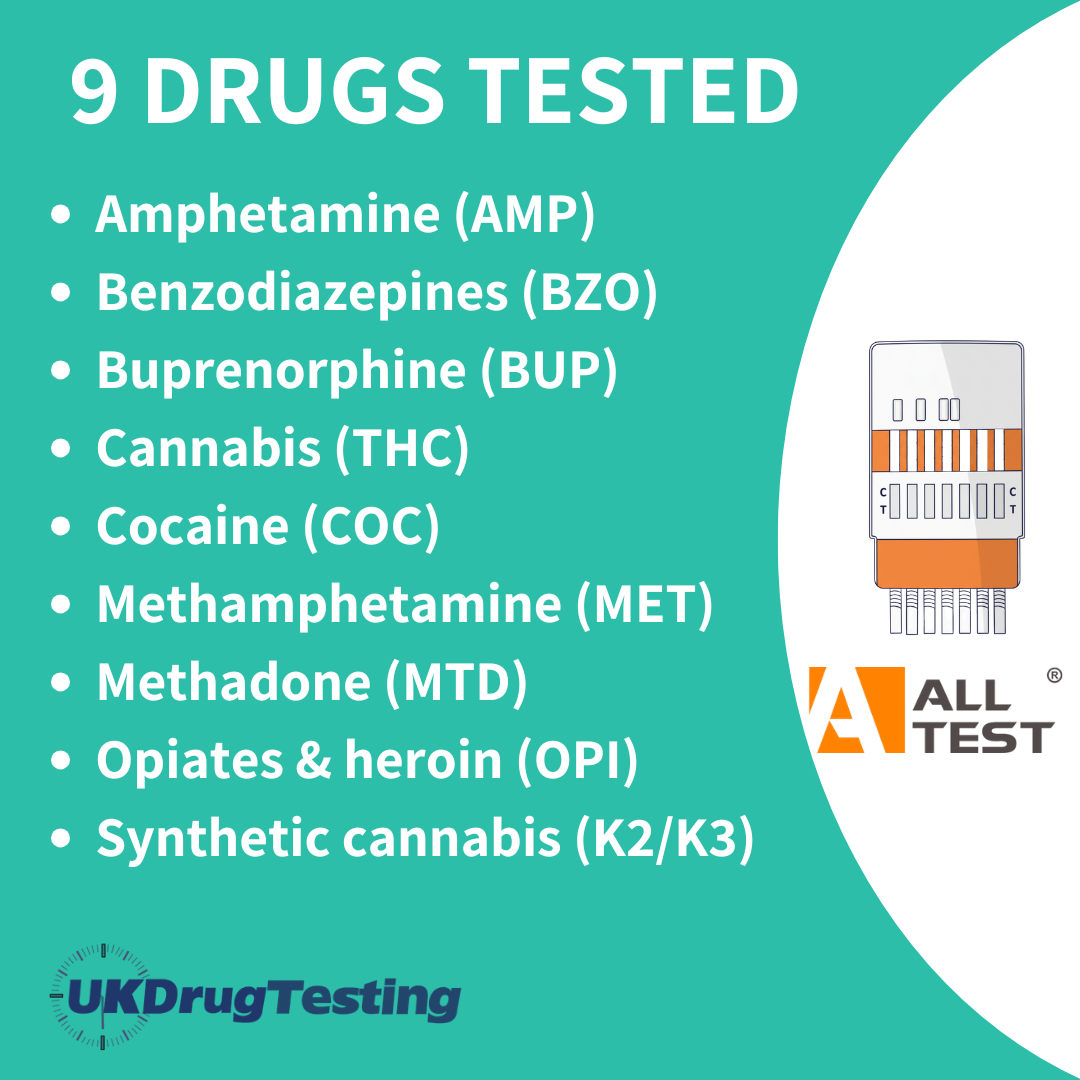 ALLTEST 9 Panel Urine Drug Test Kits HMP Criminal Justice Test
Drug List