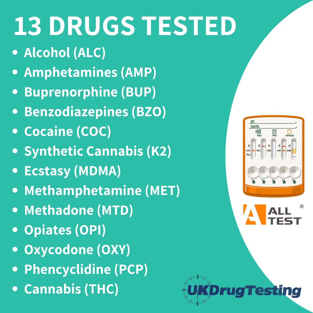 ALLTEST 13 Panel Saliva Drug And Alcohol Testing Kit DSD-8135 drug list
