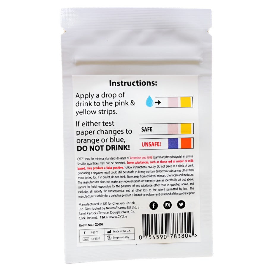 Check Your Drink CYD 5 strip packs for Ketamine and GHB