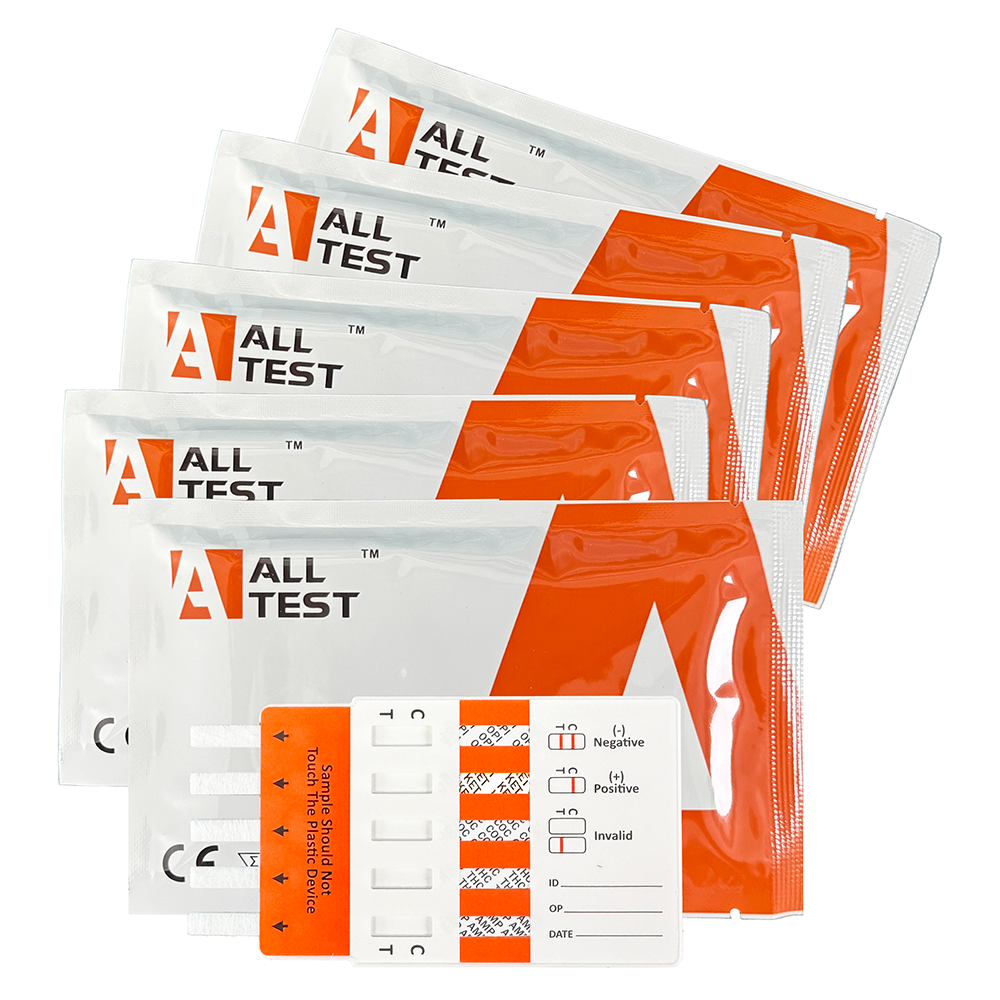 5 Pack of Urine Drug Testing Kits For Opiates, Ketamine, Cocaine, Cannabis, Amphetamines Branded ALLTEST
