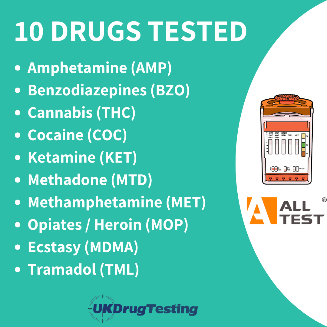 ALLTEST 10 Panel Workplace Urine Drug Test Kit TRAM/KET B1 Split Key Cup Drug List
