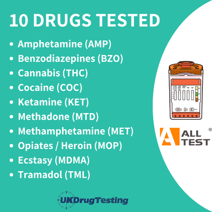 ALLTEST 10 Panel Workplace Urine Drug Test Kit TRAM/KET B1 Split Key Cup Drug List
