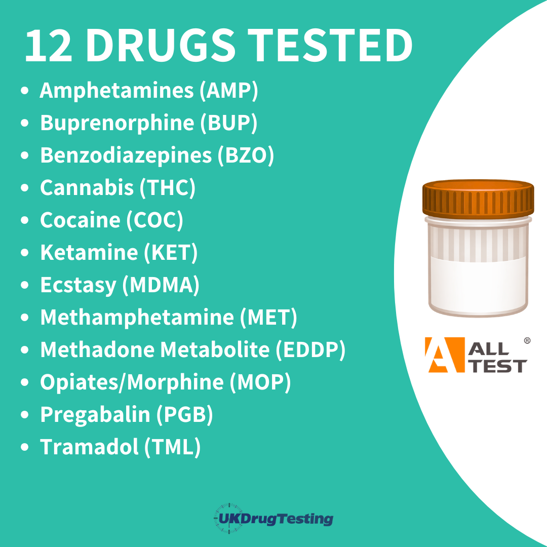 ALLTEST 12 Panel Railside And Construction Urine Drug Testing Kit Drug List