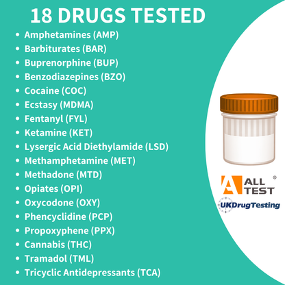 ALLTEST 18 Panel Ultra Sensitive Urine Drug Test Kit With Temp Strip Drug Test Cup Drug List
