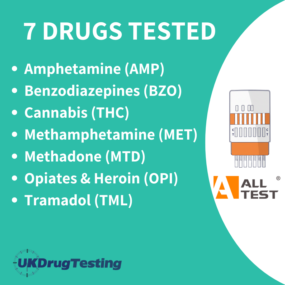 ALLTEST 7 Panel Healthcare NHS Urine Drug Test Kits Drug List 
