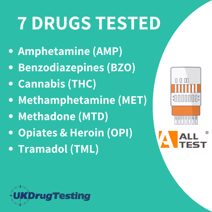 ALLTEST 7 Panel Healthcare NHS Urine Drug Test Kits Drug List 
