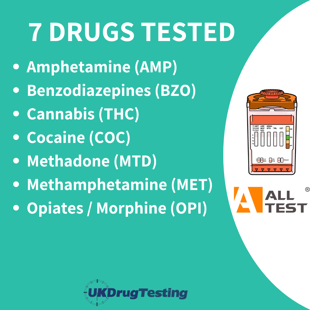 ALLTEST 7 Panel Recruitment Urine Drug Test Dual Chamber Split Key Cup Drug List