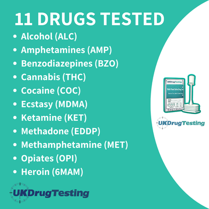 UKDrugTesting 11 Panel Workplace Saliva Drug & Alcohol Testing Kit Drug List