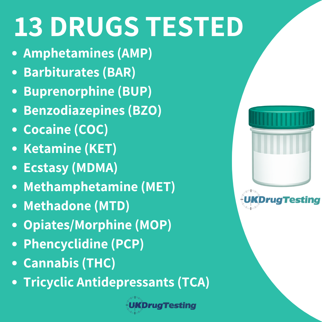 UKDrugTesting 13 Panel Ultra Sensitive Workplace Urine Drug Test kit Drug Test Cup
Drug List
