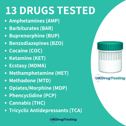 UKDrugTesting 13 Panel Ultra Sensitive Workplace Urine Drug Test kit Drug Test Cup
Drug List