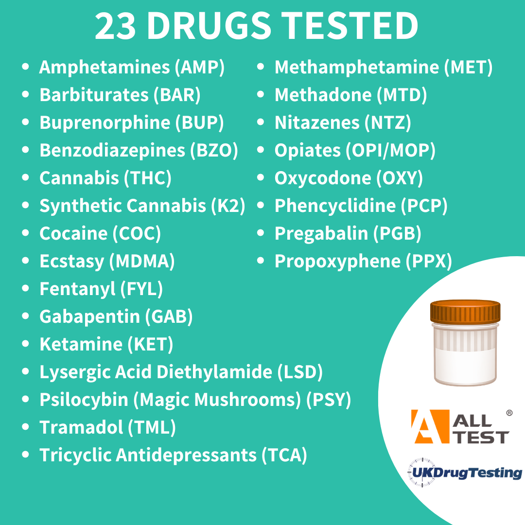 UKDrugTesting 23 Panel Urine Drug Testing Kit Drug List
