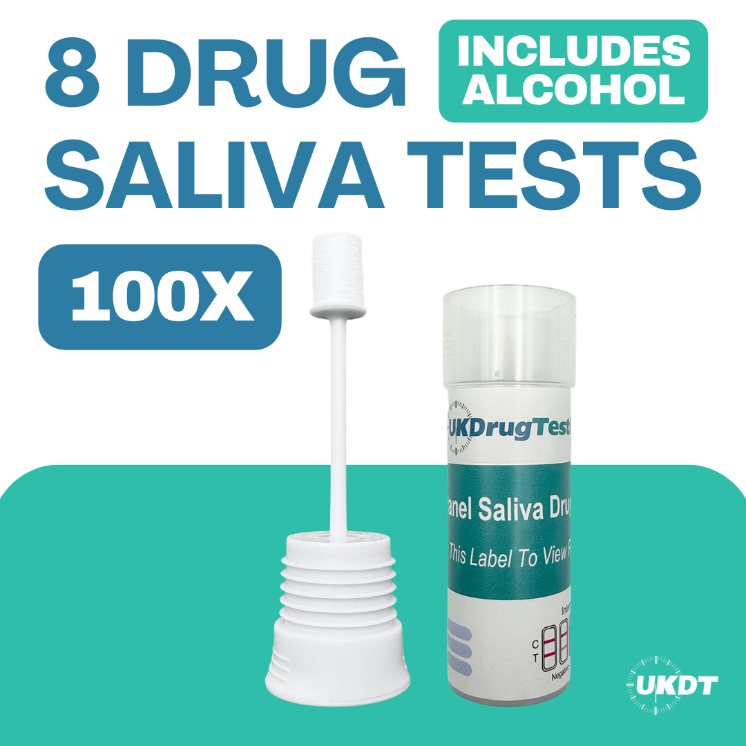 UKDT 8 Drug Saliva Tests kit including alcohol x100