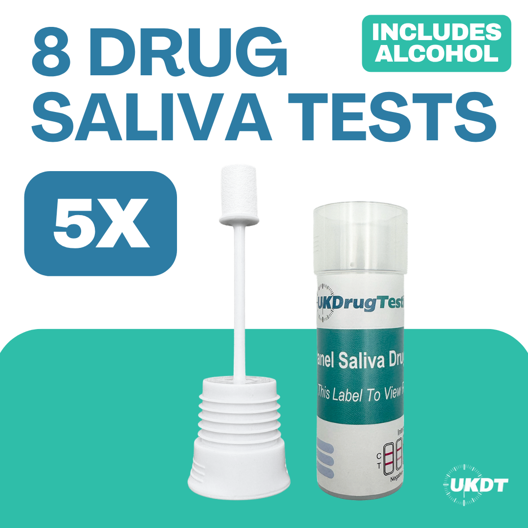 UKDT 8 Drug Saliva Tests kit including alcohol x5